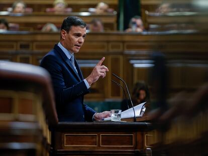 El presidente del Gobierno, Pedro Sánchez, el martes durante el debate sobre el estado de la nación.