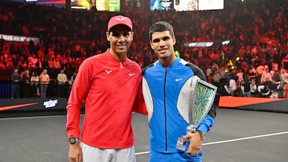 Nadal and Alcaraz, on March 3 after playing an exhibition match in Las Vegas.