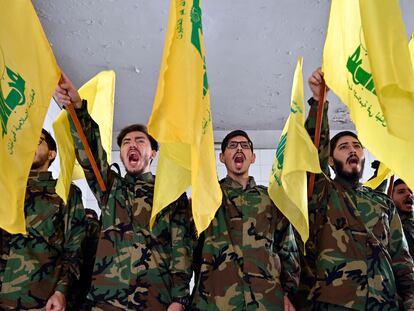 Milicianos de Hezbolá, el pasado día 6 en Beirut (Líbano), durante un funeral.