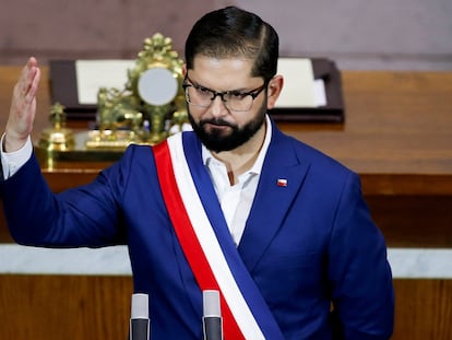 Gabriel Boric en el Congreso Nacional durante su tercera Cuenta Pública.