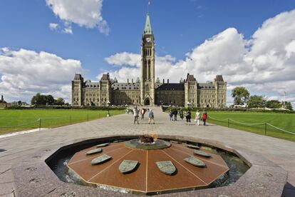 Llama centenaria frente al Parlamento en Ottawa (Canadá).
