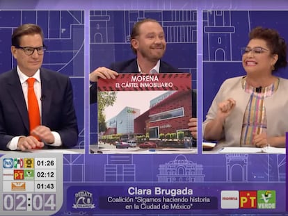 Salomón Chertorivski, Santiago Taboada y Clara Brugada, durante el tercer debate.