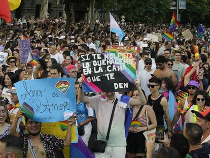 Manifestación del Orgullo bajo el lema ‘Contra los discursos de odio’ este sábado en Madrid.