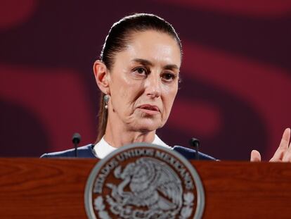 La presidenta electa de México, Claudia Sheinbaum, habla durante una conferencia de prensa en Palacio Nacional, el 10 de junio.