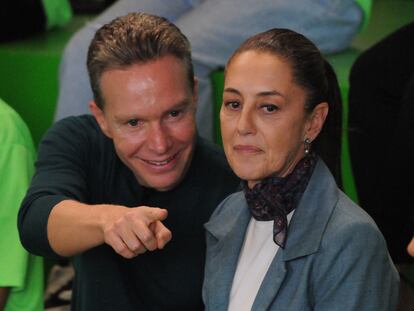 Manuel Velasco y Claudia Sheinbaum durante un evento del Partido Verde en Ciudad de México, el 12 de febrero.