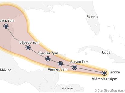 El paso pronosticado del huracán 'Beryl', a 3 de julio.