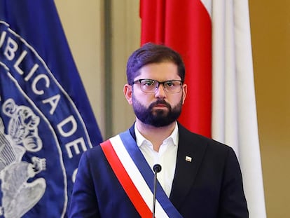 Gabriel Boric habla durante el funeral del expresidente Sebastián Piñera, en febrero de 2024.