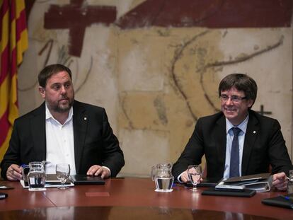 Catalan deputy premier Oriol Junqueras and premier Carles Puigdemont.