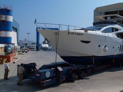 A yacht in a shipyard in Alicante.