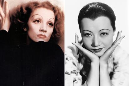 Marlene Dietrich, Anna May Wong y sus famosas cejas finas y perfiladas.