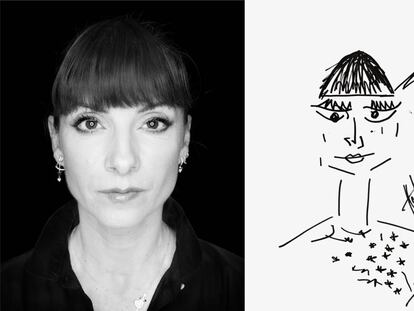 La actriz Najwa Nimri y su autorretrato.