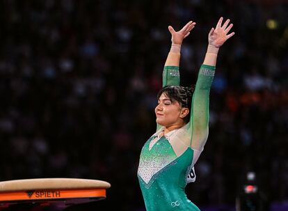 Alexa Moreno, durante su participación en la Copa del Mundo de Gimnasia, en 2019.