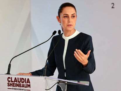Claudia Sheinbaum durante una conferencia de prensa en la Ciudad de México, el 8 de julio.