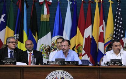 Aspecto de la 47 Asamblea General de la Organizaci&oacute;n de Estados Americanos (OEA), en Canc&uacute;n.