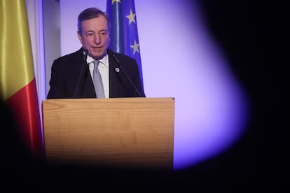 Mario Draghi, durante su intervención en La Hulpe (Bélgica) el pasado martes.