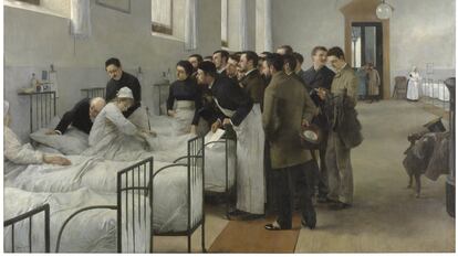 'Una sala del hospital durante la visita del médico en jefe' de Luis Jiménez Aranda.