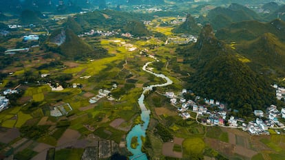 Vista de Yangshuo desde el aire.