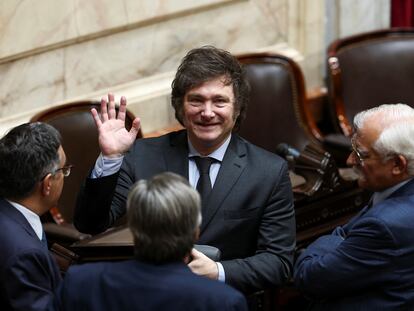 Javier Milei, presidente electo de Argentina, este miércoles en el Congreso argentino.