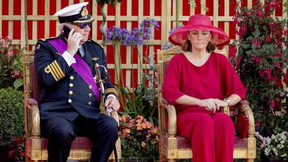 Los príncipes Lorenzo y Claire de Bélgica, en la celebración del Día Nacional de Bélgica, el 21 de julio, en Bruselas.