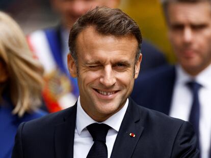 El presidente de Francia, Emmanuel Macron, el domingo después de votar en la segunda vuelta de las legislativas.