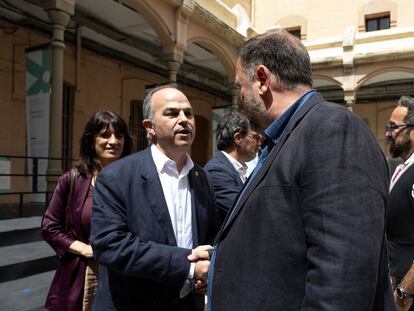 Oriol Junqueras y Jordi Turull, en un acto celebrado de Òmnium Cutural el pasado 31 de mayo.