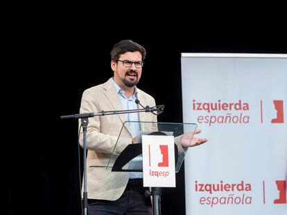 El líder de Izquierda Española, Guillermo del Valle, durante el acto de presentación de su partido, en marzo.