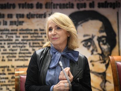 La anterior presidenta interina de RTVE, Elena Sánchez Caballero, durante la Comisión Mixta de Control Parlamentario de la Corporación RTVE y sus Sociedades, en el Senado, el pasado marzo.