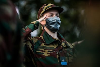 Isabel de Bélgica, en la academia militar de Elsenborn, en Butgenbach, el 10 de septiembre de 2020.