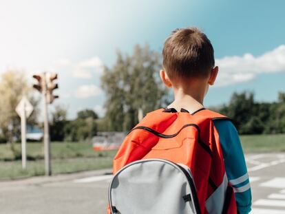 Un niño camino de un colegio.