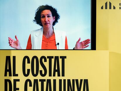 Marta Rovira participa por videoconferencia en un acto de campaña en Girona, en una imagen de archivo.