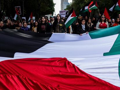 Manifestantes en contra del genocidio palestino protestan en Ciudad de México, en febrero de 2024.