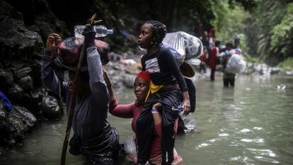 Migrants crossing the Darién Gap from Colombia to Panama on May 9, 2023.