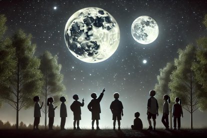 Si tu idea es ver una mini-luna en el cielo... traemos malas noticias. Te lo contamos en el artículo, esto es una recreación de lo que no ocurrirá. Fuente: ChatGPT / Eugenio Fdz.