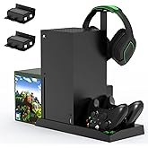 Vertical Cooling Stand with Cooling Fan for Xbox Series X Console & Controller,Accessories with 2x1400mAh Rechargeable Batter