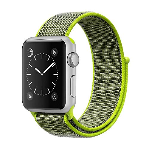 COVERY コンパチブル apple watch バンド，スポーツループバンド 新しいナイロン アップルウォッチバンド 軽量通気性 コンパチブルiWatch通用ベルト apple watch series 4/3/2/1に対応 （シーシェル/蛍光黄，42mm,44mm）