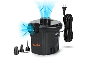 AstroAI 空気入れ プール AC電源/DC電源/充電式バッテリー給電 tiny pump 電動エアーポンプ エアーポンプ 電動 タイニー ポンプ ポンプ式 空気抜き 両対応 3種類のノズル付き PSE認証済み 小型浮き輪 ゴムボート エアベット