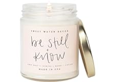 Sweet Water Decor, Be Still and Know, Sea Salt, Jasmine, Cream, and Wood Scented Soy Wax Candle for Home | 9oz Clear Jar, 40 