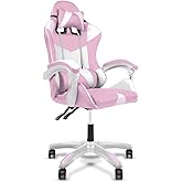 Cadeira Gamer Ergonômica Top Para Escritório Rosa e Branco