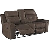 Signature Design by Ashley Jesolo Modern Faux Leather Double Reclining Loveseat with Center Console, Dark Brown