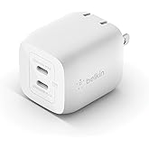 Belkin 45W Dual USB-C Wall Charger, Fast Charging Power Delivery 3.0 w/ GaN Technology for iPhone 15, 15 Pro, 15 Pro Max, 14,