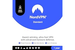 NordVPN Standard - 1-Year - VPN & Cybersecurity Software For 10 Devices – Block Malware, Malicious Links & Ads, Protect Perso