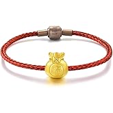 CHOW SANG SANG 999 24K Solid Gold Blessing Bracelet, Fortune Bag Charm Red Bracelet for Women 89197C