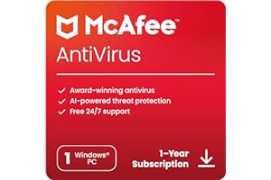 McAfee AntiVirus Protection 2024 | 1 PC (Windows)| Cybersecurity software includes Antivirus Protection, Internet Security So