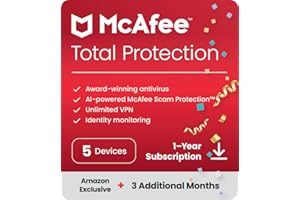 McAfee Total Protection 2024 | 5 Devices | 15 Month Subscription | Cybersecurity software includes Antivirus, Secure VPN, Pas