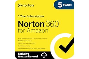 Norton 360 for Amazon 2024, Antivirus software for up to 5 Devices with Auto Renewal [Subscription]