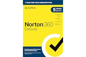 Norton 360 Deluxe 2024, Antivirus software for 5 Devices with Auto Renewal - Includes VPN, PC Cloud Backup & Dark Web Monitor