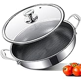 Cyrder 316L Stainless Steel Frying Pan-12inch Hybrid Nonstick Wok with Lid, Two Handle Hold, PFOA Free, Dishwasher Oven Safe,