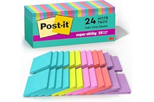 Post-it Super Sticky Notes, 76.2 mm x 76.2 mm, 24 Pads, 2x the Sticking Power, Supernova Neons, Bright Colors, Recyclable