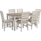 Signature Design by Ashley Skempton Cottage Dining Room Table Set with 6 Upholstered Chairs, Whitewash