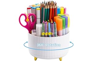 Marbrasse Desk Organizer, 360-Degree Rotating Pen Holder for Desk, Desk Organizers and Accessories with 5 Compartments Pencil